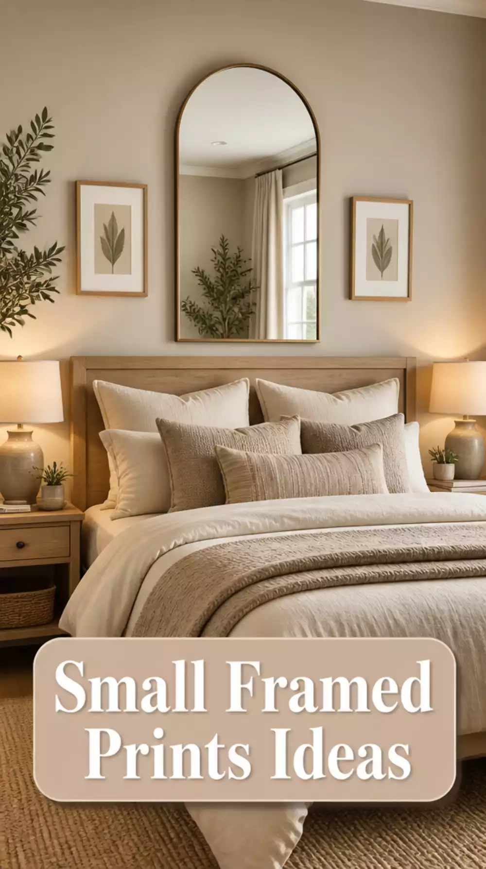 Bedroom Matched Pair of Small Framed Prints Either Side of a Mirror