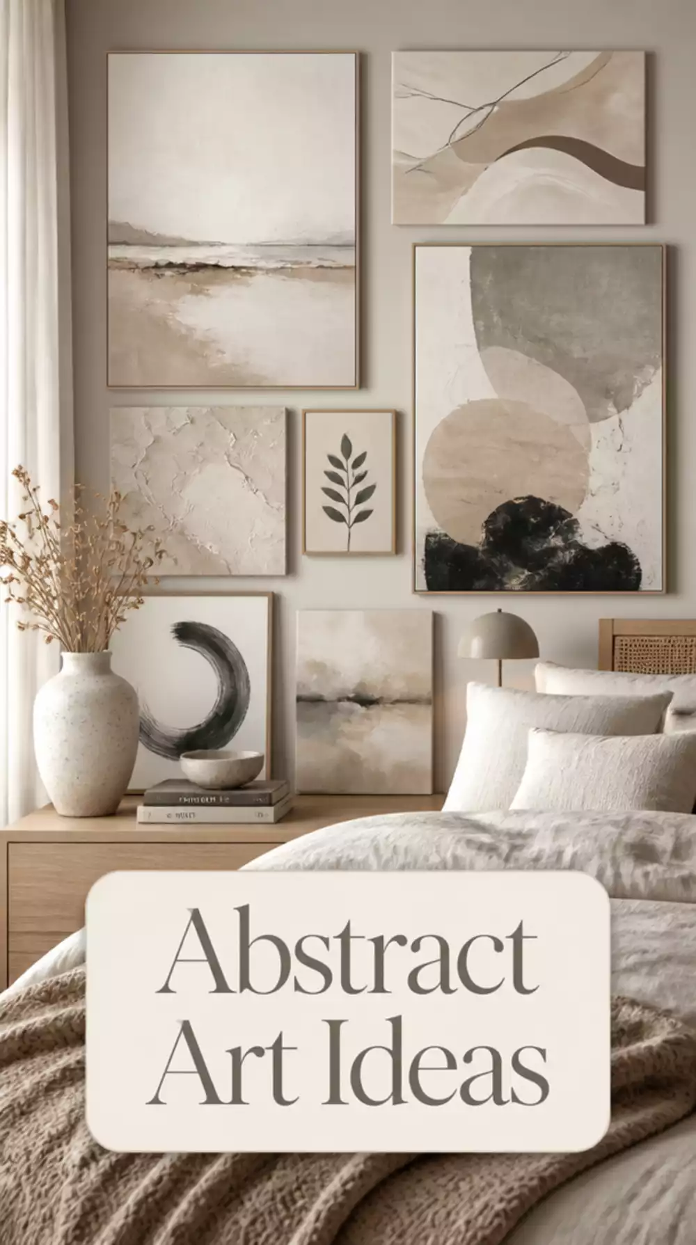 Abstract Wall Art in Soft Neutral Tones for a Calm Bedroom Feature Wall