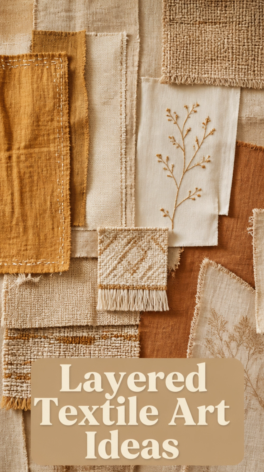 Bedroom Layered Textile Wall Art Panel in Warm Ochre and Linen Tones