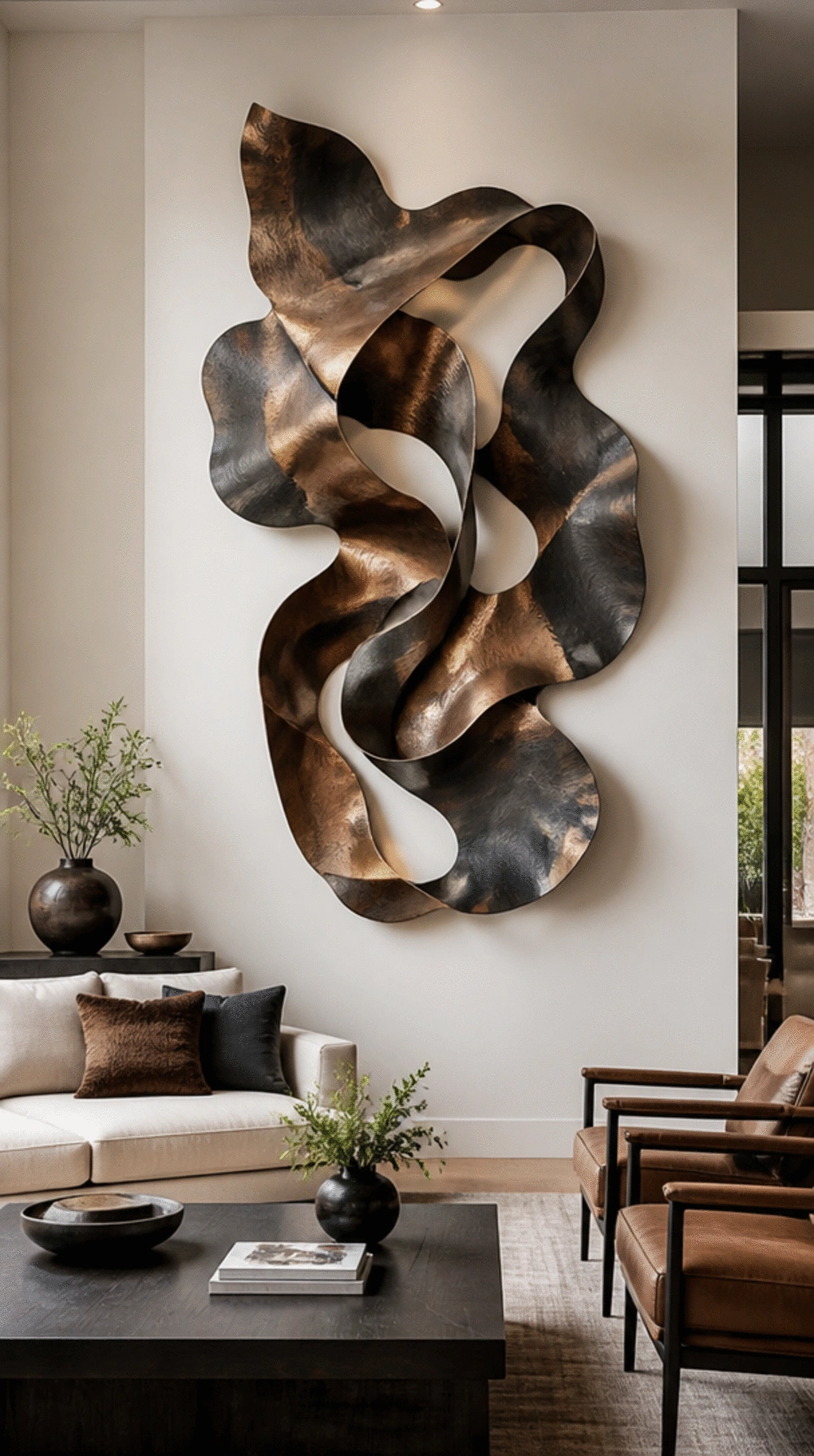 Living Room Extra-Large Metal Wall Sculpture in an Organic Abstract Form