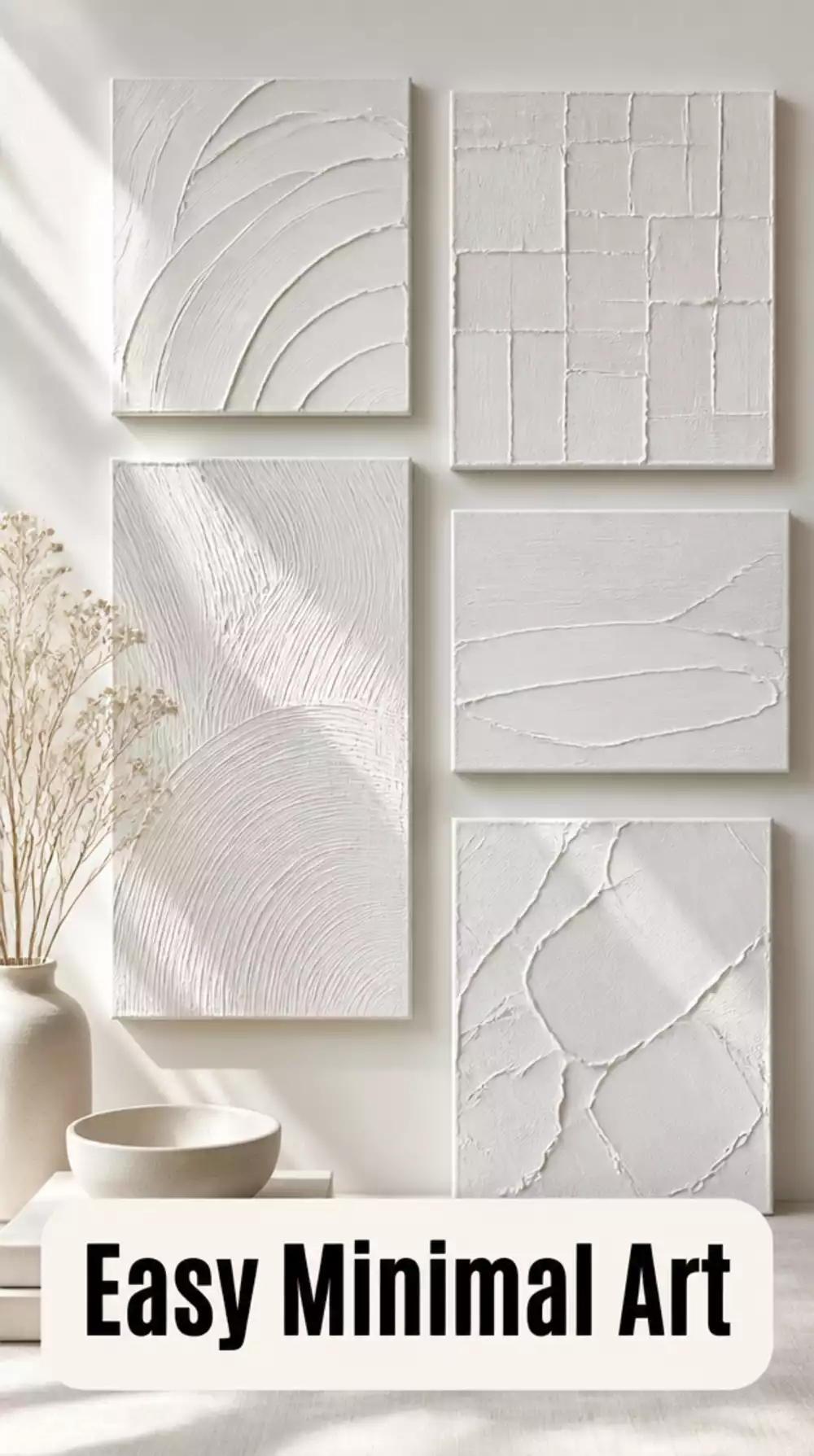 DIY Minimal Wall Art Canvas Using White Gesso and a Palette Knife