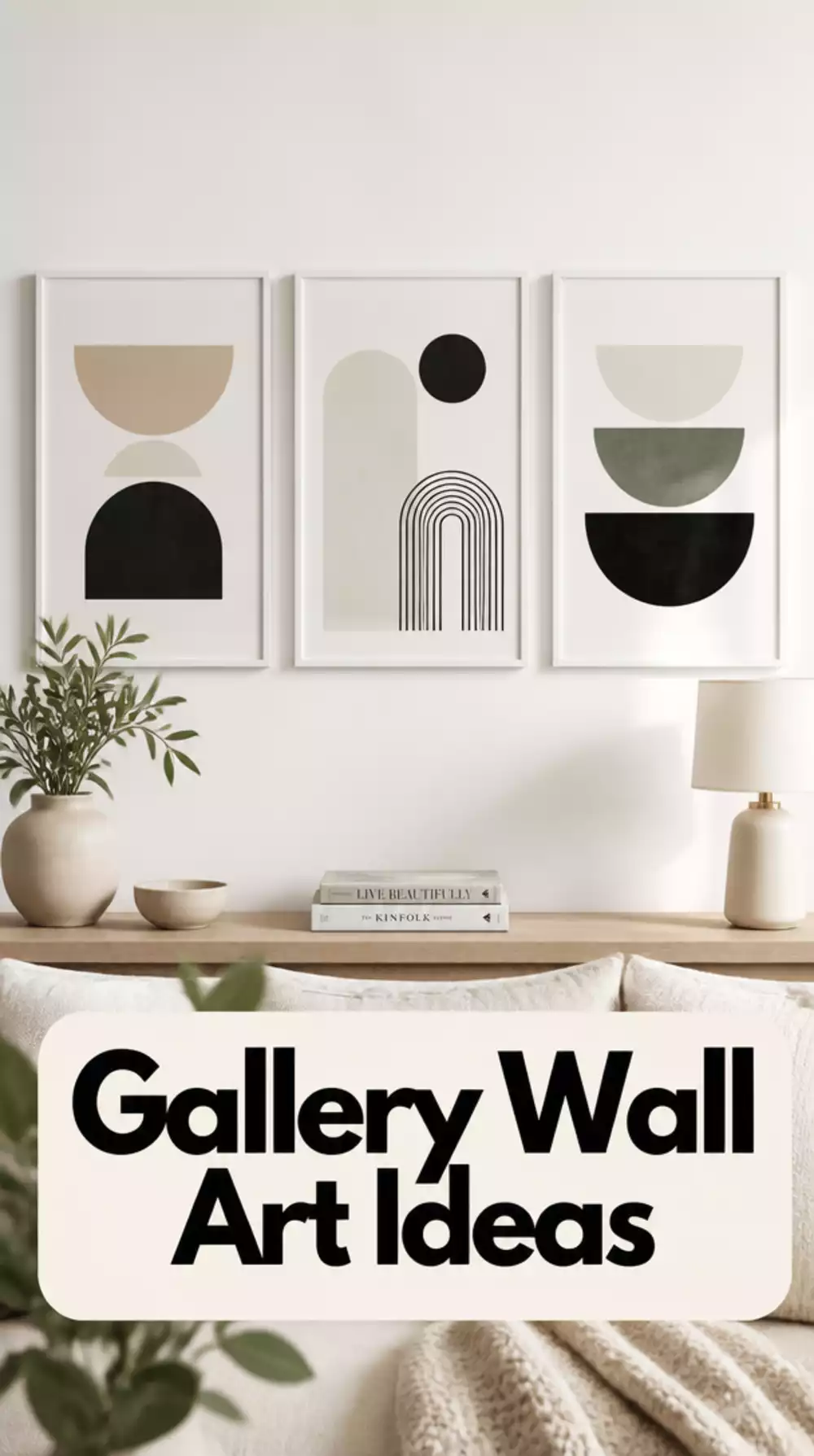 Set of Three Minimal Abstract Prints in a Clean White Frame Gallery