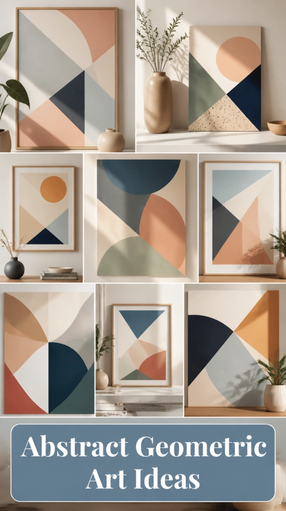 Bedroom Abstract Geometric Print with Overlapping Triangles and Arcs