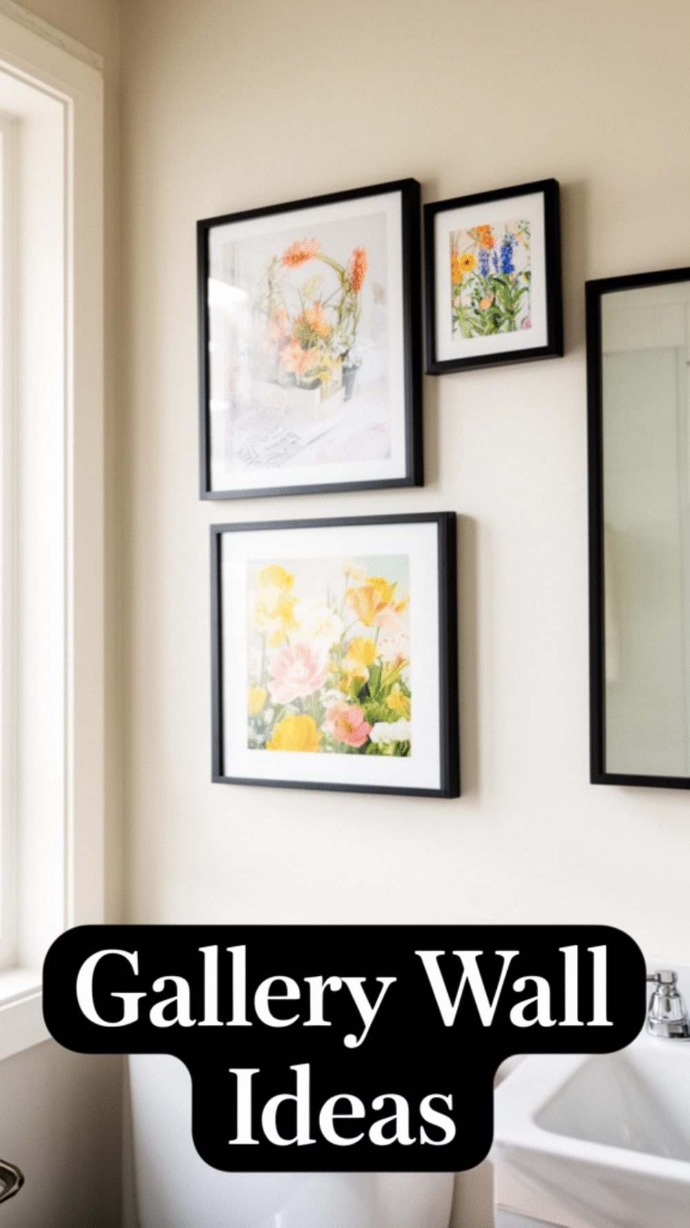 Bathroom Small Gallery Wall with Three Matching Slim Black Frames