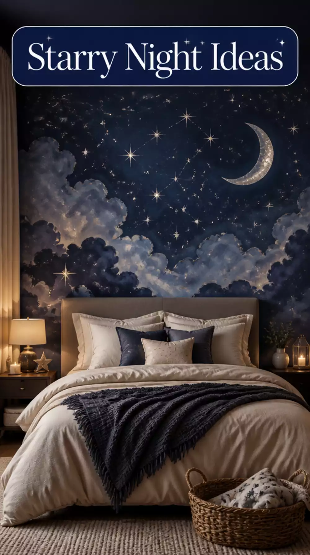 Starry Night Mural Wall Art for a Bedroom Feature Wall Above the Bed