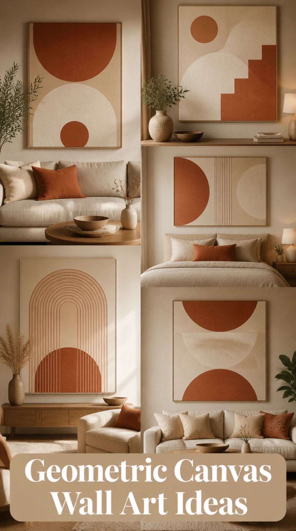 Large Geometric Canvas Wall Art in Warm Terracotta and Cream
