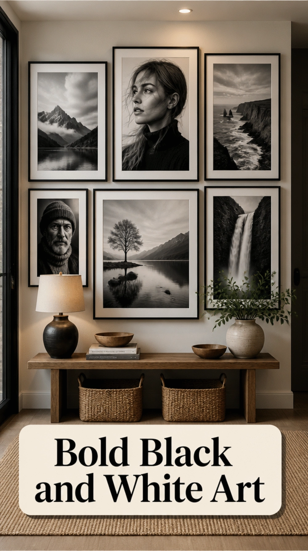 Large Framed Black and White Photography Print for a Bold Entryway Wall