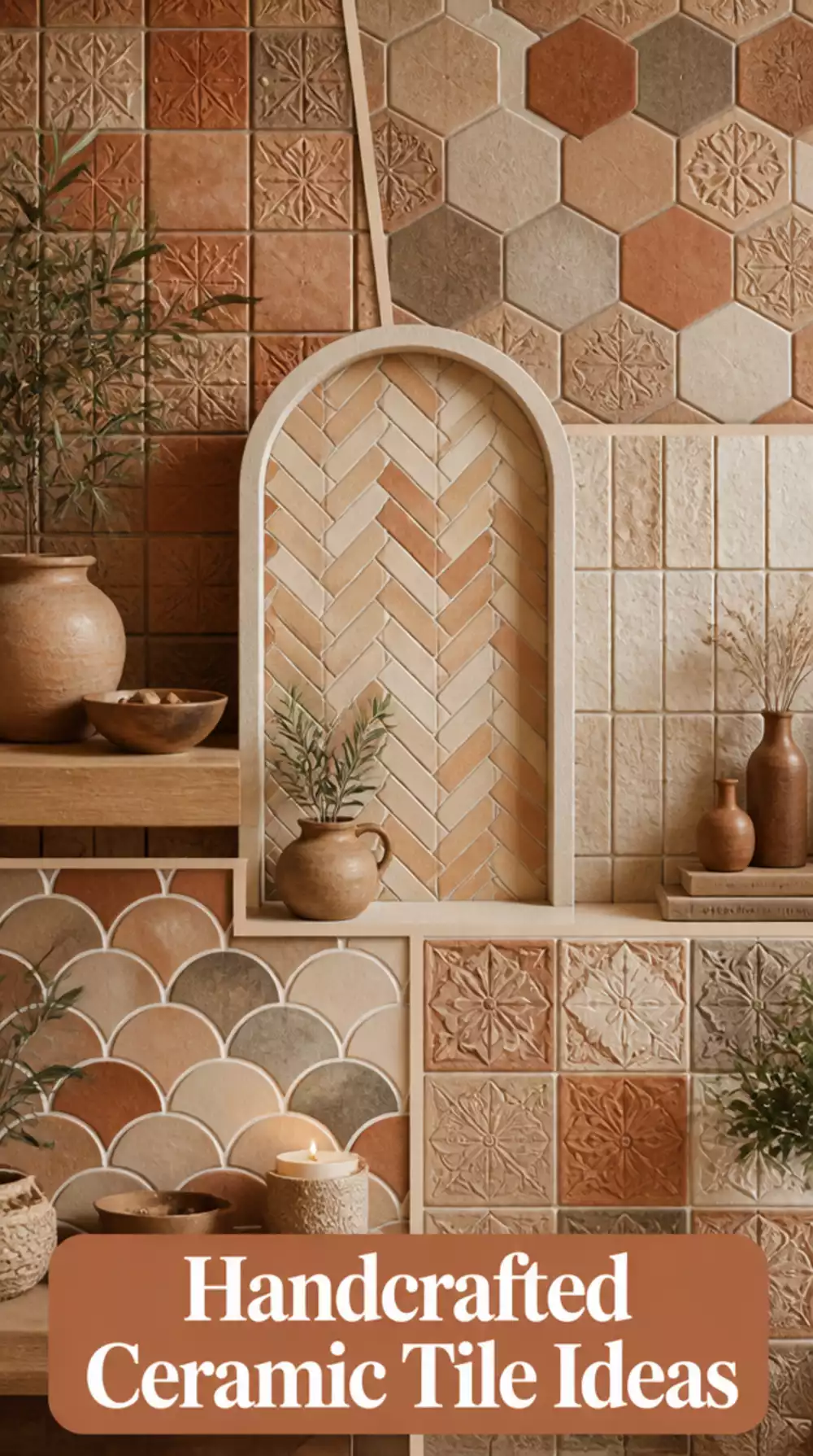 Handcrafted Ceramic Wall Tiles in Earthy Terracotta and Stone Tones