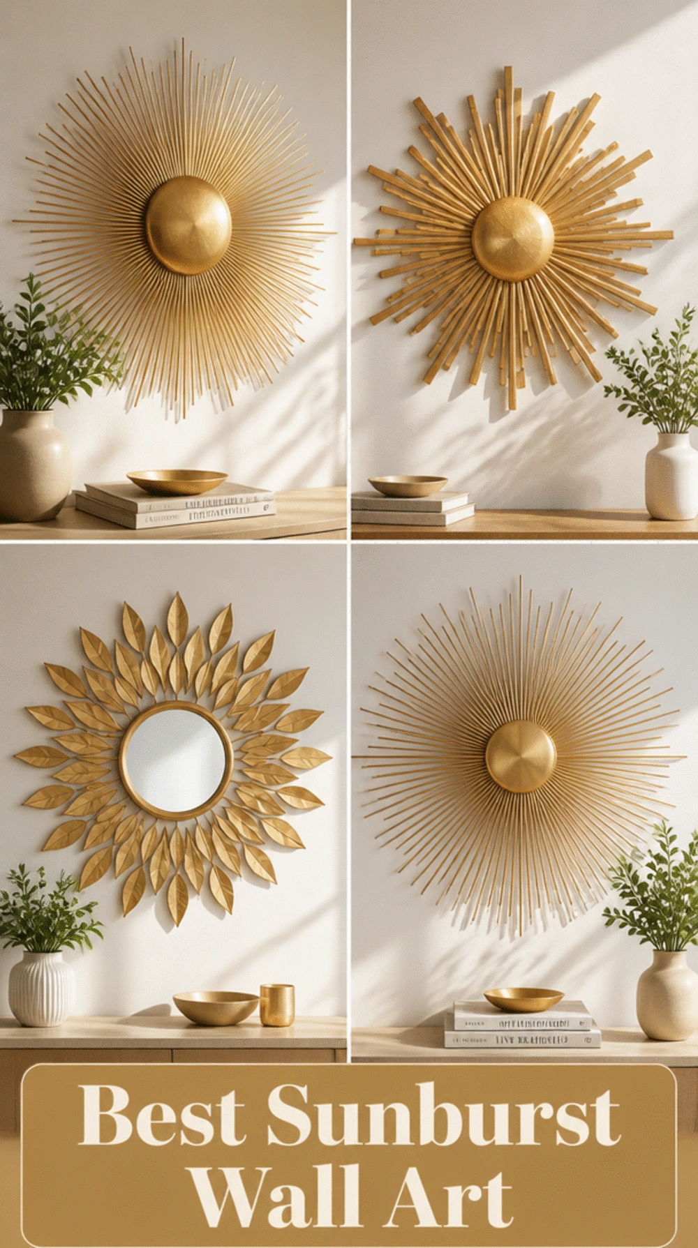 Oversized Metal Sunburst Wall Art in a Warm Gold Finish
