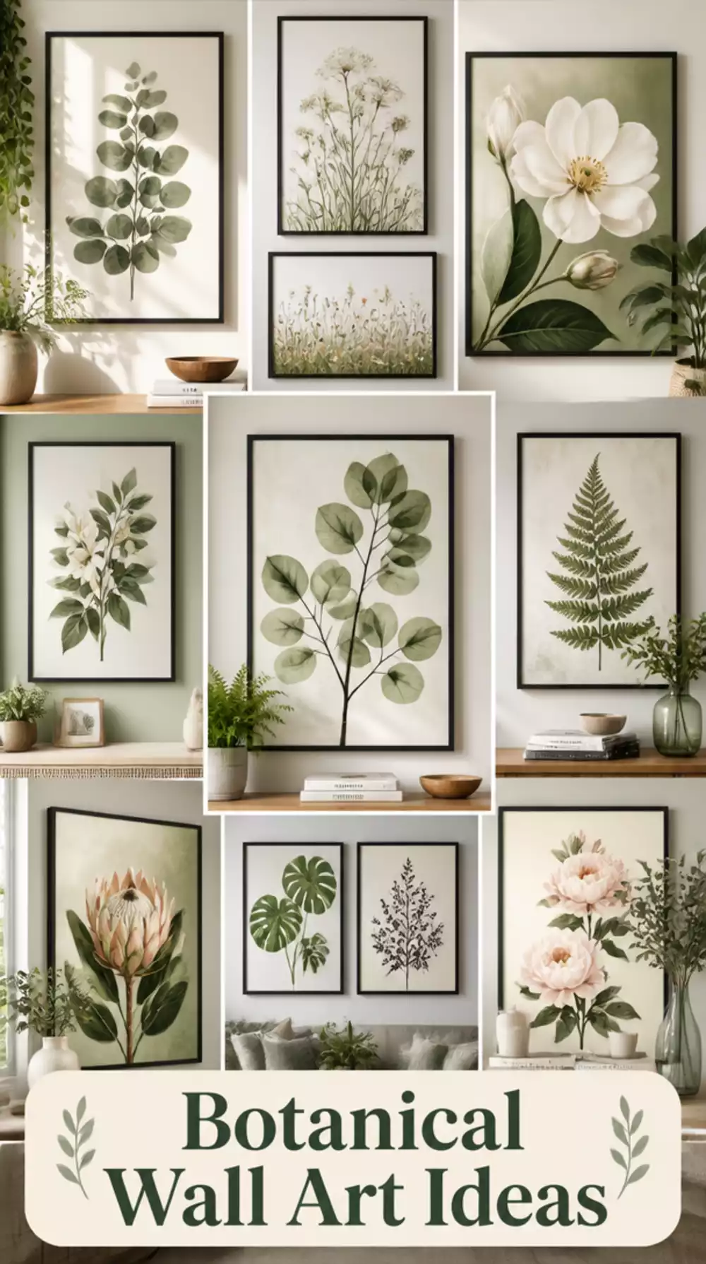 Printed Botanical Textured Wall Art in a Sleek Black Frame