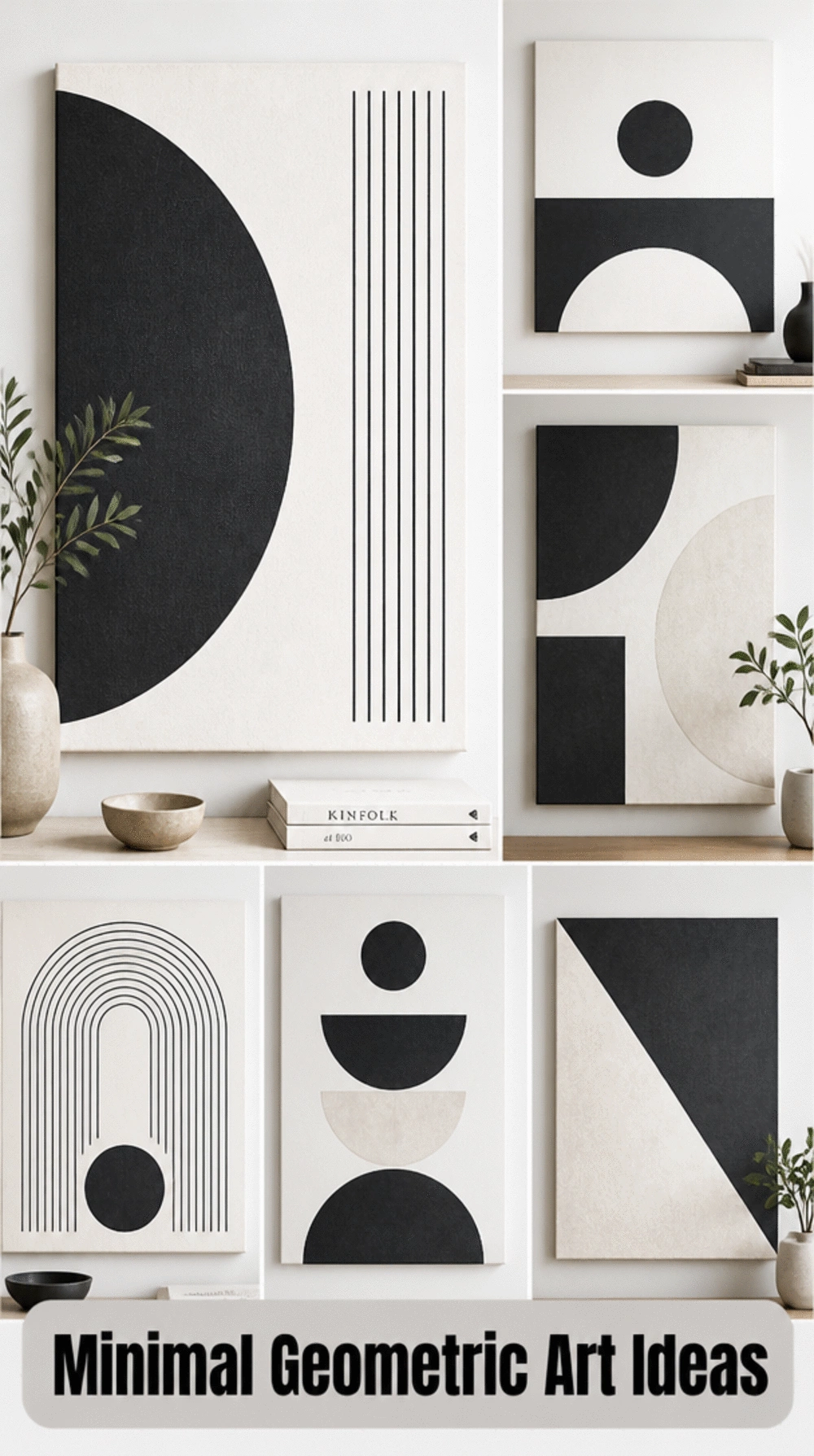 Minimal Geometric Canvas Wall Art in Monochrome White and Charcoal